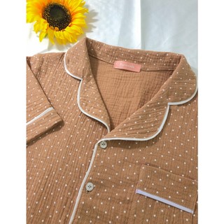 Pyjama Xô Muslin Bộ ngủ mặc nhà Nâu chấm bi - Puravida