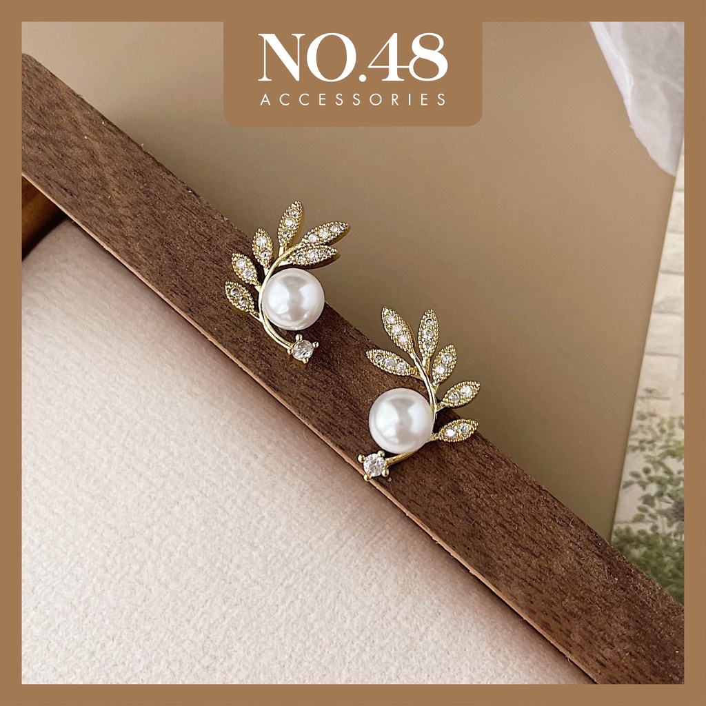 Khuyên tai bông tai nữ mạ vàng hình lá vòng cung NO.48 ACCESSORIES - mã 1875 (ảnh thật)