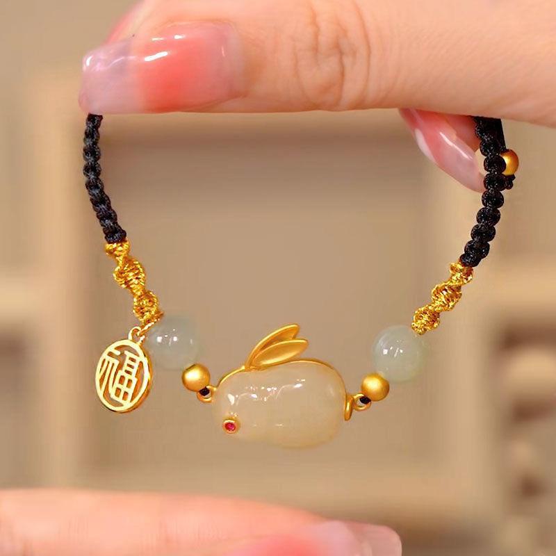 Vòng Tay Co Giãn Bằng Đá Ngọc Bích Hình Thỏ Hoàng Đạo Dễ Thương