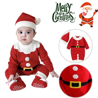 Baby Onesie Christmas Romper Santa Baby Boys Girls Clothes Knitted Romper Bodysuit Jumpsuit Hat Outfits Santa Claus Sweater Infant 0-24M