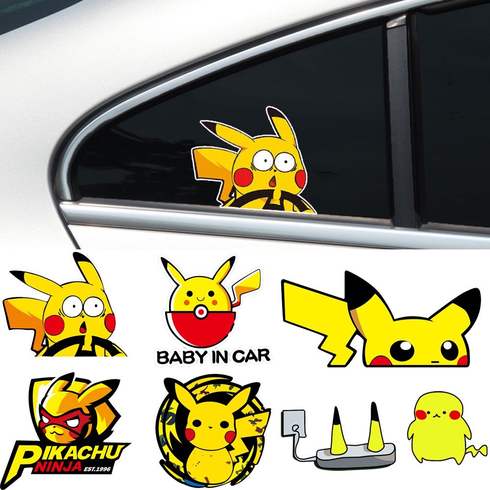 Miếng Dán Phản Quang Họa Tiết Hoạt Hình Pikachu Trang Trí Xe Hơi / Xe Máy