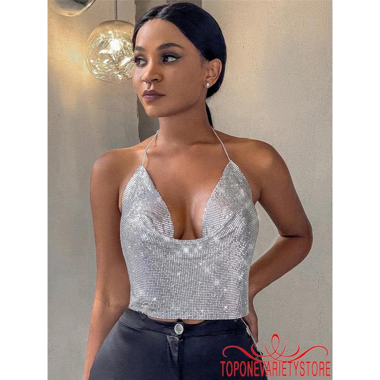 Topone Áo Hai Dây Đính Kim Sa Lấp Lánh Thời Trang Cho Nữ