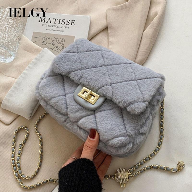 Túi Đeo Chéo Hình Thoi Nhồi Bông Lông Mềm Mại Dành Cho Bạn Nữ