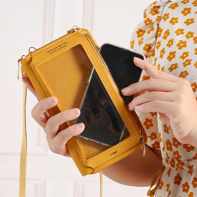 Túi Ví Da Cầm Tay, Có Dây Đeo Chéo, Ngăn Để Điện Thoại Cảm Ứng Tiện Dụng.