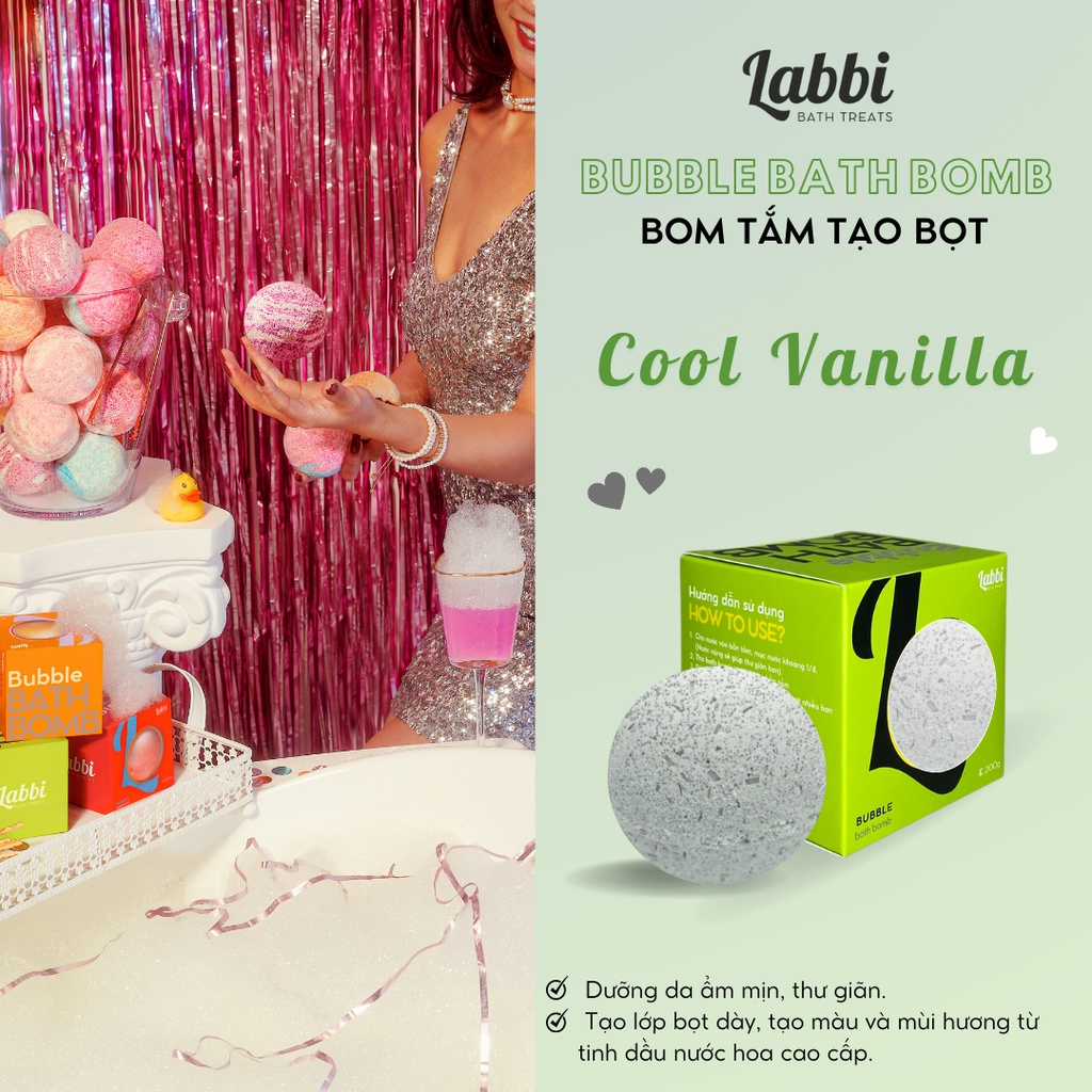 COOL VANILLA  [Labbi] Bubble Bath bomb / Viên tạo bọt bồn tắm / Bom tắm tạo bọt