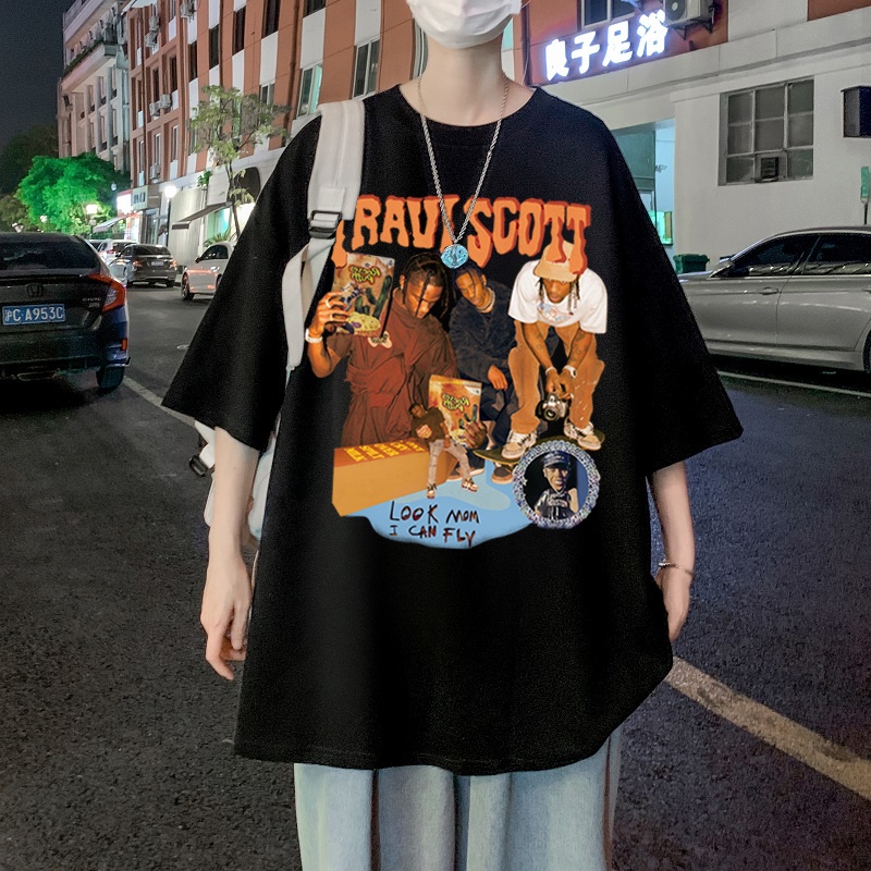 Áo thun unisex BEEYANBUY tay lỡ oversize 100% từ cotton họa tiết TRAVI SCOTT phong cách đường phố