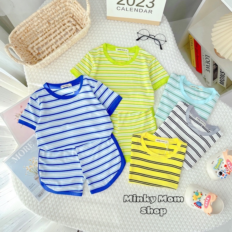 Bộ Cộc Tay Sọc Thun Lạnh Minky Mom Cho Bé Trai Bé Gái ( 8-40kg) - Minkymomshop Ms032
