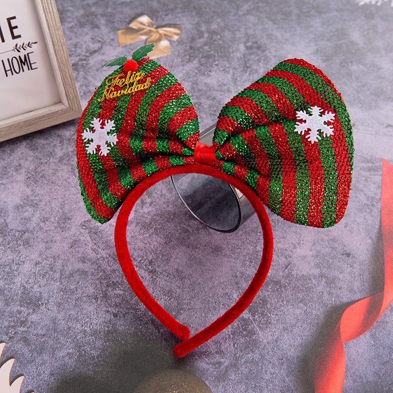 Cài tóc băng đô Nơ to Noel phong cách Giáng Sinh dễ thương cho bạn gái