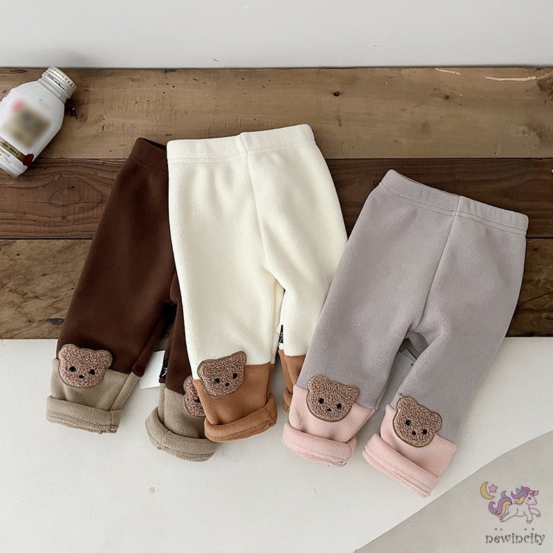 Quần Dài Đệm Nhung Dày Dặn In Họa Tiết Gấu Hoạt Hình Phong Cách Hàn Quốc Thời Trang Mùa Đông Cho Bé Trai