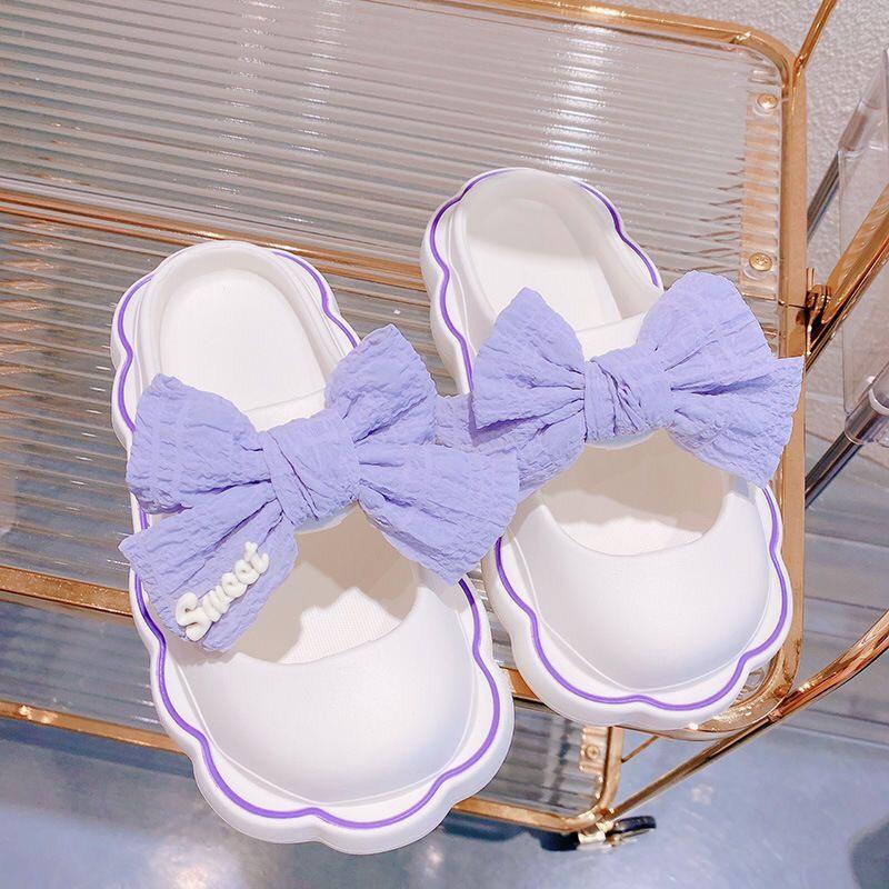 JY479- B14 NƠ VẢI CŨ Dép sục nơ vải thời trang nữ tính tiểu thư bánh bèo, chất liệu cao su dẻo