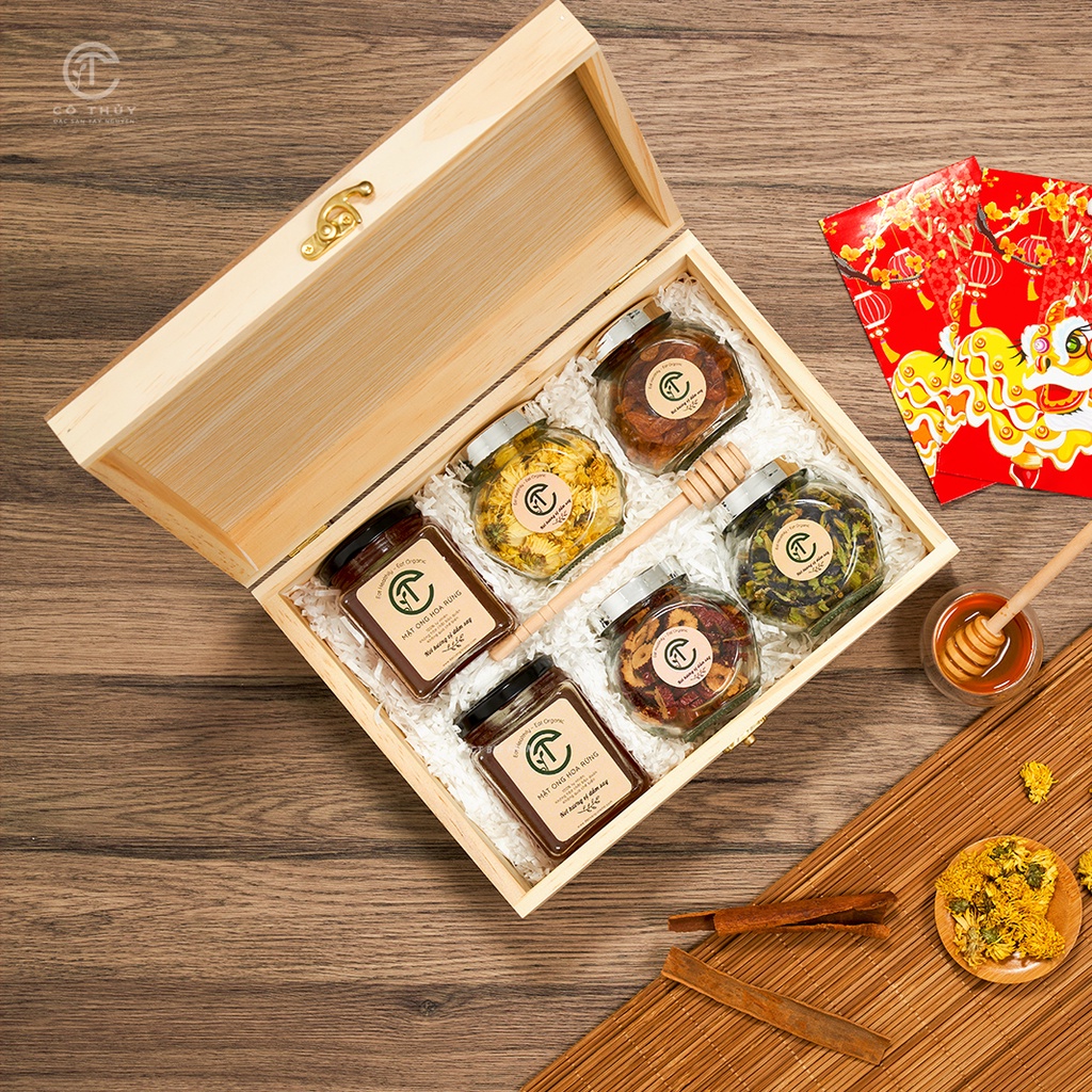 Set quà biếu tặng khách hàng, người thân cao cấp - CTG330 Mật Ong Hoa Rừng, Trà Hoa Và Nho sấy CT BEE