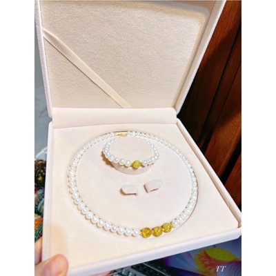 Bộ Trang Sức Ngọc Trai 9ly Mix Đá Vàng Sang Trọng Làm Quà Tặng, Dự Tiệc - Ngọc Trai Trường Thịnh