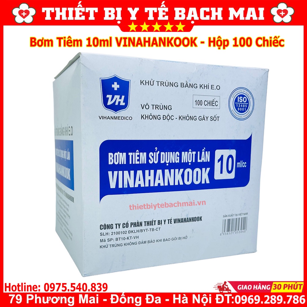 Bơm Tiêm 10ml VINAHANKOOK Dùng 1 Lần - Hộp 100 Chiếc