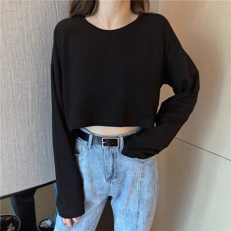 Áo Thun Croptop Tay Dài Vải Cotton 65%