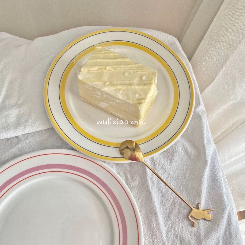 Đĩa sứ phẳng viền màu sắc phong cách Hàn Quốc