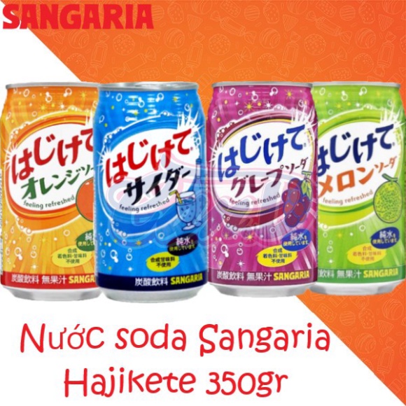 Nước ép Sangaria cắt giảm calories 340g, Nước soda Sangaria Hajikete nhiều vị 350g Nhật Bản