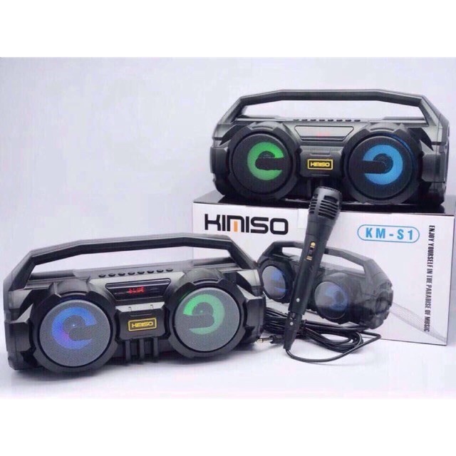 Loa Bluetooth karaoke xách tay Kimiso KM-S1/S2 - 2 Bass Cực Mạnh, Tặng 1 Micro Có Dây Hát Karaoke -FUJIKA