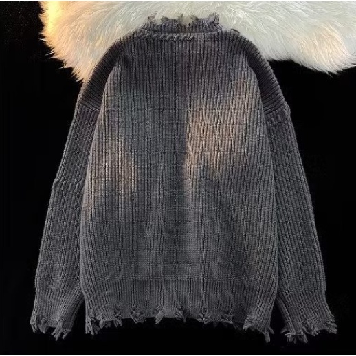 Áo Sweater Cổ Tròn Thiết Kế Xẻ Rách Thời Trang Thu Đông Cho Nam Và Nữ thắt lưng nữ áo len rách dây thừng Áo dệt kim dây thắt lưng