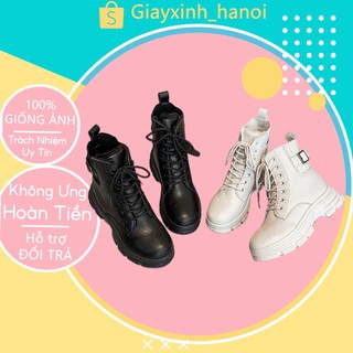 Giày bốt cổ cao có khóa kéo giữ ấm thời trang thu đông mới, Bốt Martin Gót Vuông Dày Phong Cách Hàn Quốc