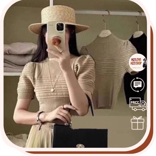 Áo len nữ gân kiểu tay ngắn basic hàng Quảng Châu đẹp dày dặn nhiều màu sắc, Áo len tăm cộc tay cổ 3 phân ôm body 929