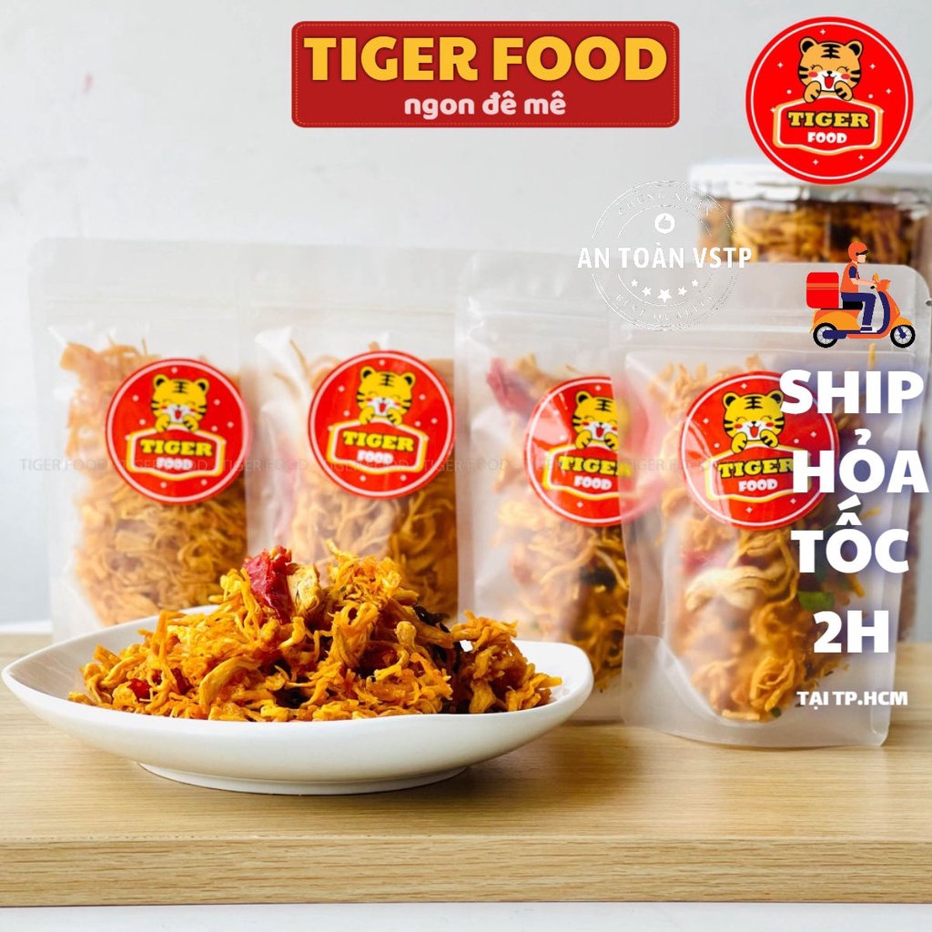 Khô Gà Lá Chanh 💖TIGER FOOD💖 Gói Dùng Thử Túi Zip 50g Khô Gà Lá Chanh - Bơ Tỏi Đậm Vị Siêu Ngon Nhà Làm