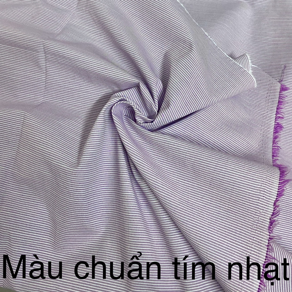 Vải Thô Kẻ Sọc Tím Nhạt Khổ 1m5 - Không Giãn, Mềm - May Áo Sơ Mi, Đầm Váy, Áo Kiểu