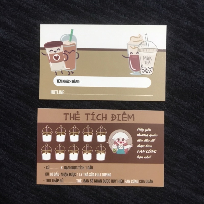 Thẻ tích điểm trà sữa, Phiếu tích điểm trà sữa mẫu có sẵn, có in theo yêu cầu, size 9x5.4cm 100 cái