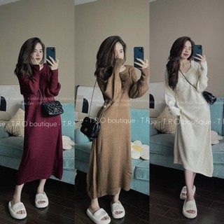 Váy len suông cổ hoa tay bo nhẹ nhàng nữ tính Hàng QCCC
