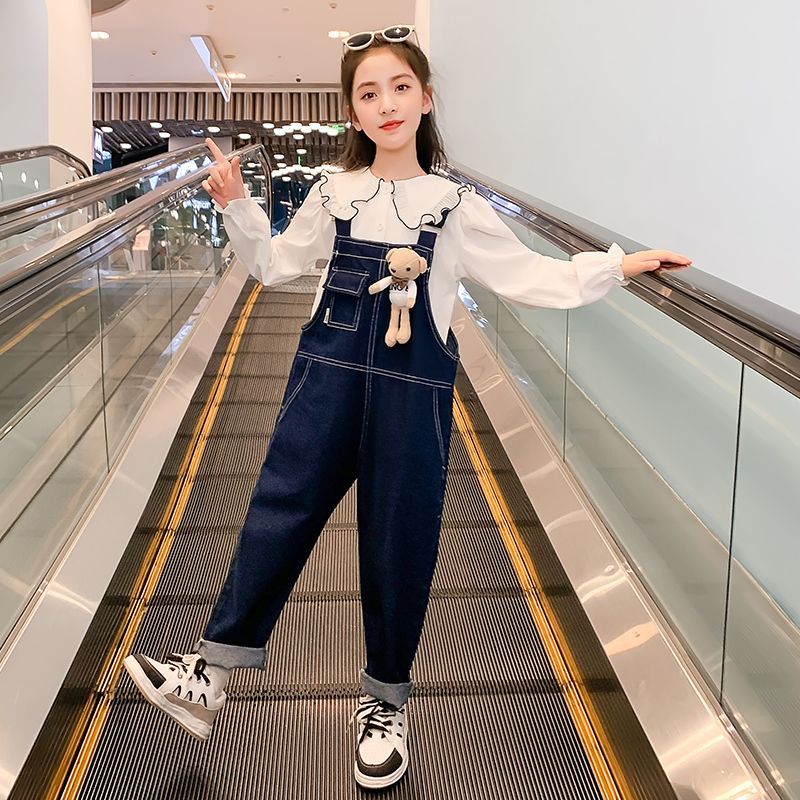 Quần Yếm Jeans Xuân Thu Phong Cách Thời Trang Mới Cho Bé Gái 3-5 - 8-10 - 12-13 Tuổi
