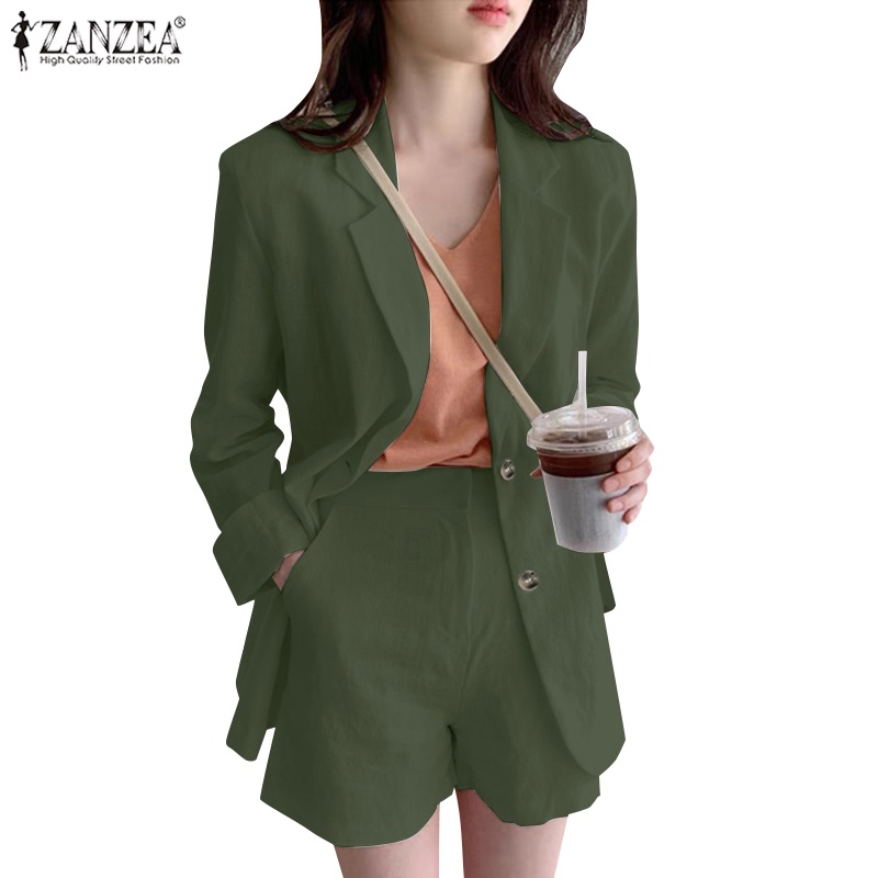 Set đồ ZANZEA gồm áo khoác Blazer cổ bẻ dài tay + quần short thời trang nữ