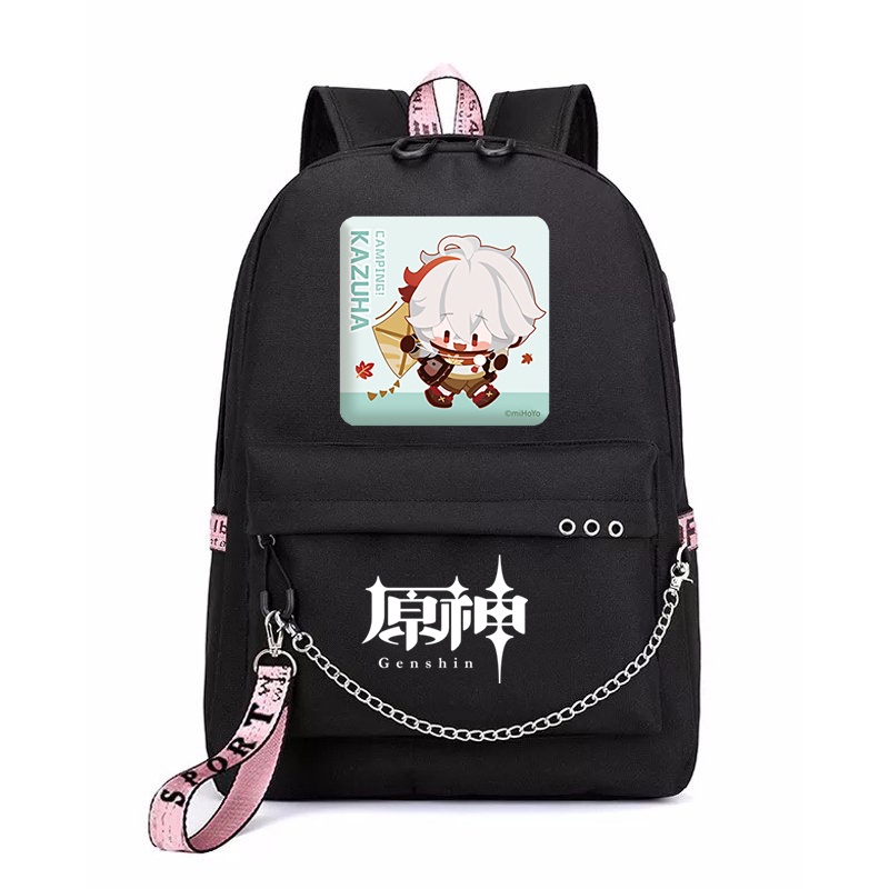 Balo thông minh đen in hình GENSHIN IMPACT ver CẮM TRẠI game anime chibi dễ thương cặp sách đi học