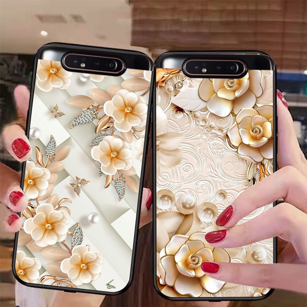 Ốp lưng Samsung a80 in hình hoa , ốp nữ sang trọng
