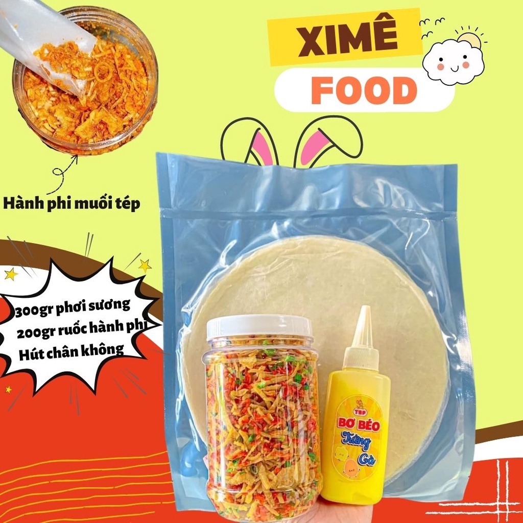 COMBO Bánh Tráng Phơi Sương 300g - Muối Tôm Hành Phi - hũ bơ béo SIÊU NGON hút chân không Xime food