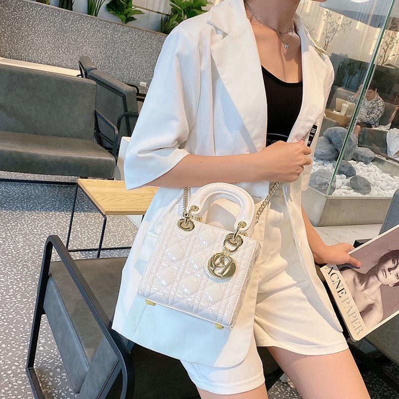 L8VE DIOR leather toffee bag mini frosted black three-grid rhombic handbag European and American fashion stars all-match messenger bag