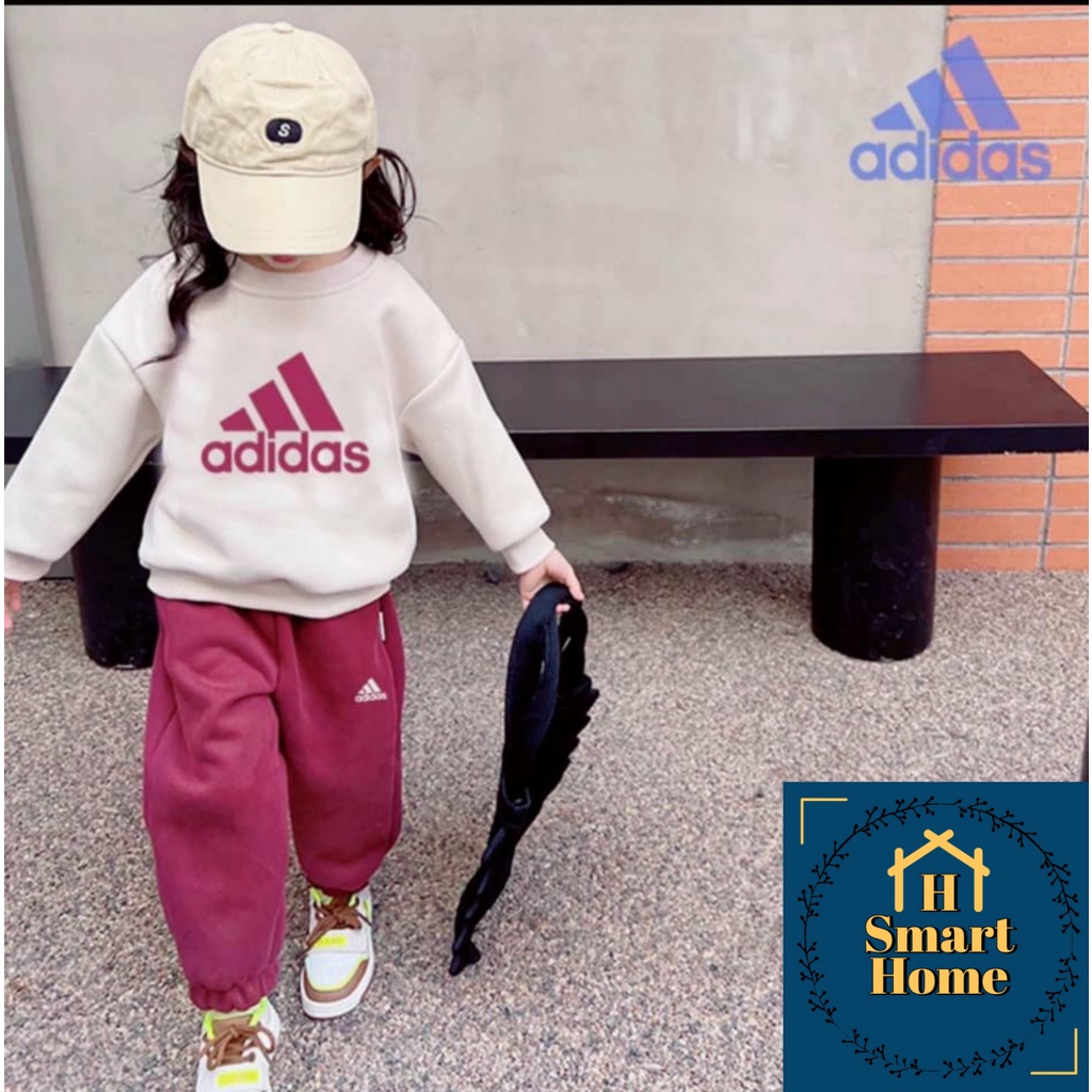 Bộ Nỉ Thể Thao Adidas Cho Bé Trai Và Gái Trắng Đỏ Siêu Đẹp. Chất Liệu Nỉ Bông - Mềm Mịn Và Giữ Ấm Tốt. Hsmarthome