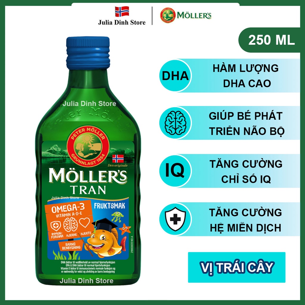 Dầu gan cá tuyết Omega 3 MOLLERS Tran Fruktsmak nội địa Na Uy (250ml) - Hương vị trái cây