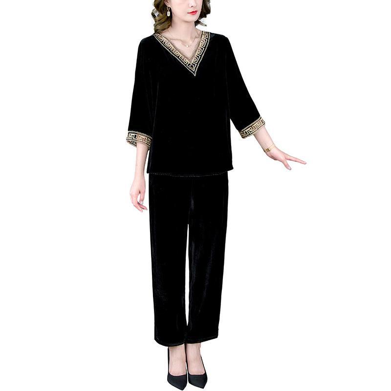 Bộ Đồ Hai Mảnh Áo Nhung Lụa Mulberry Cao Cấp Phong Cách Phương Tây Sang Trọng Mùa Thu Hàng Mới Dành Cho Mẹ