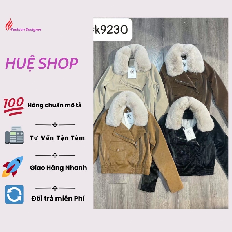 Áo Da Nhung Lót Lông Toàn Thân Khoá Lệch sang Chảnh - Cổ Lông Tháo Rời Được