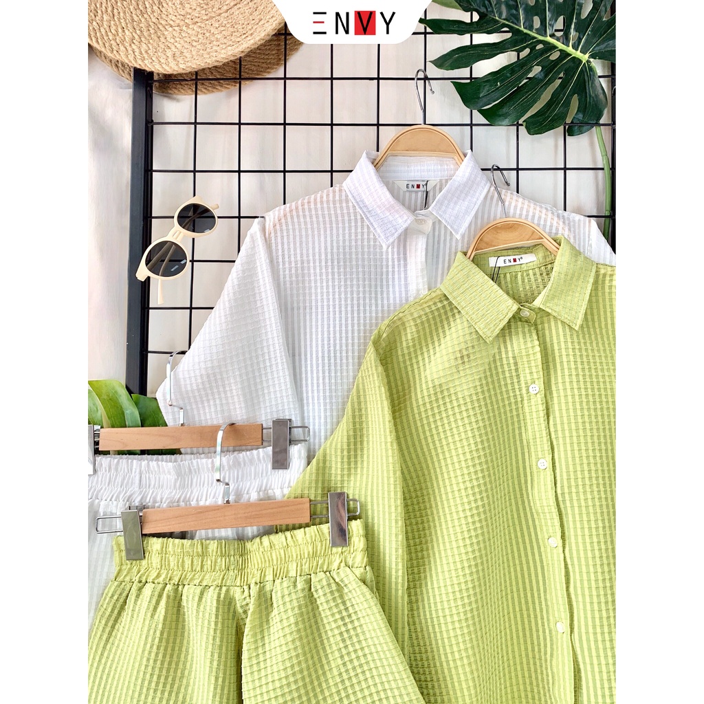 Set sơ mi tay dài và quần short cá tính ENVY SE49 chất tơ nhẹ thoáng