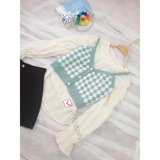 🌸🌸 video ảnh thật áo ghile len kẻ ô tặng kèm áo phông chít tay cute hàn quốc🌸🌸