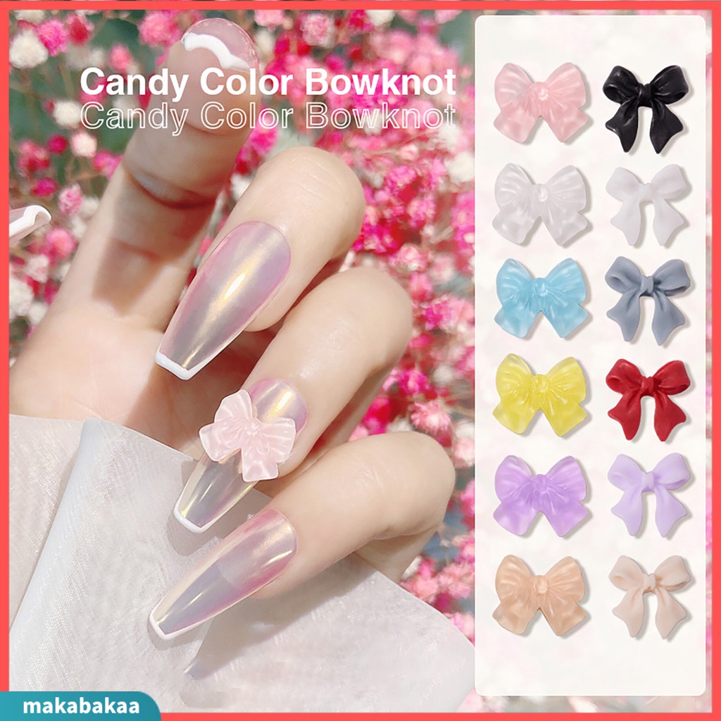 Bộ 30 hạt phụ kiện trang trí móng tay thủ công hình nơ 3d bằng nhựa resin đính đá bắt mắt