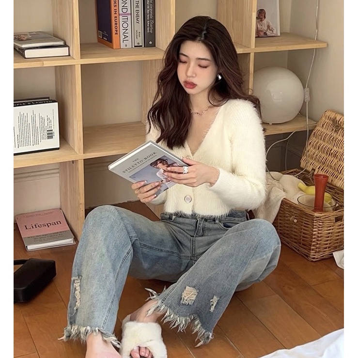 Áo lông cổ V áo khoác cardigan tay dài phong cách HÀN QUỐC SAM SAM BOUTIQUE