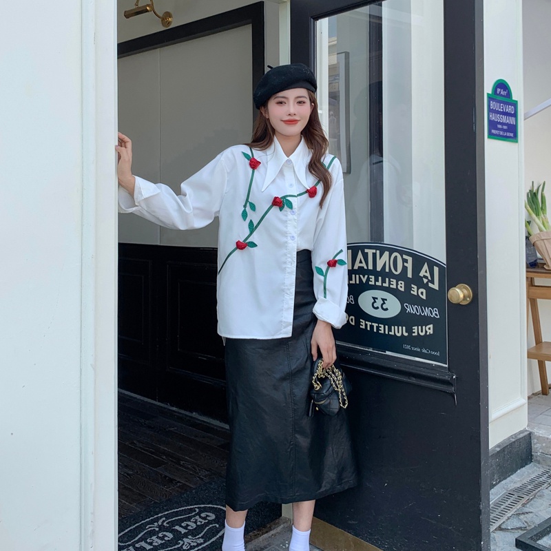 Áo sơ mi SUXI tay dài dáng rộng thiết kế đơn giản dễ phối đồ thời trang mùa thu cho nữ