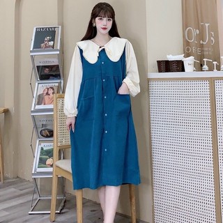 Đầm công sở, váy nhung dáng dài hai túi cổ sen form rộng nhiều màu