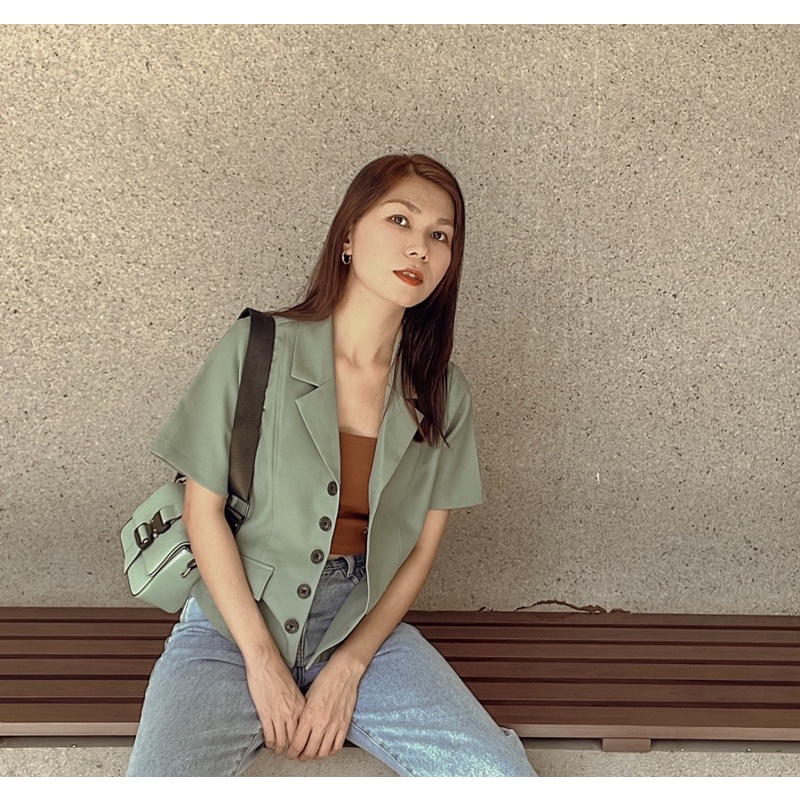 Kathryn.thecitilook - Áo blazer tay ngắn xanh mint đậm S|M- Mint blazer