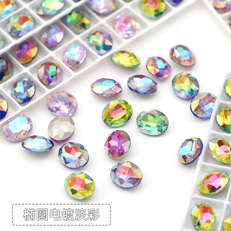 Mũi Khoan Kính Hình Oval K9 Tráng Men Đáy Nhọn Trang Trí Móng Tay Chất Lượng Cao DIY Mới