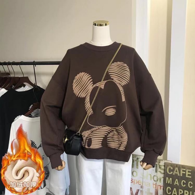 Áo Khoác Hoodie Dày Dặn Dáng Rộng In Họa Tiết Hoạt Hình Phong Cách Phương Tây Thời Trang Thu Đông Cho Nữ