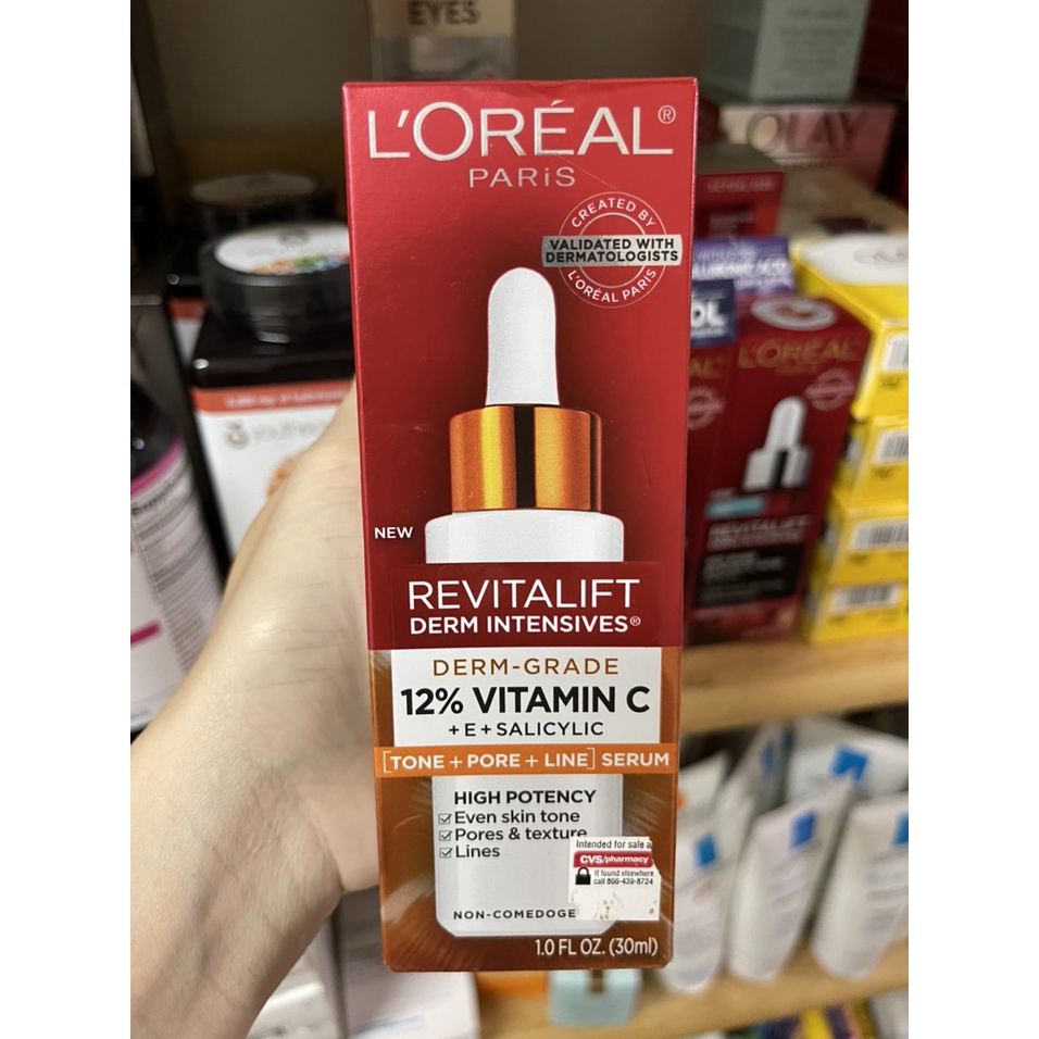 Serum Huyết thanh 12% Vitamin C + E + Salicylic nguyên chất LOREAL PARIS 30mL