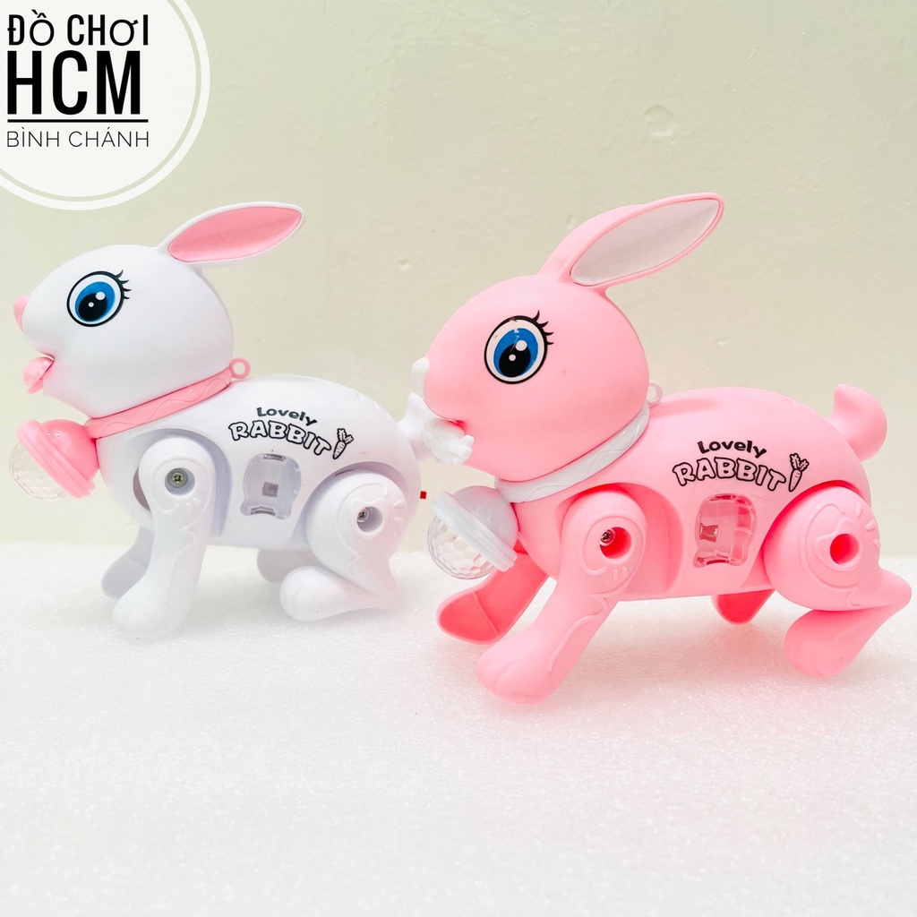 Đồ chơi giải trí thỏ pin có đèn nhạc kèm dây cho bé dắt đi dạo dành cho bé yêu thích động vật, thỏ con