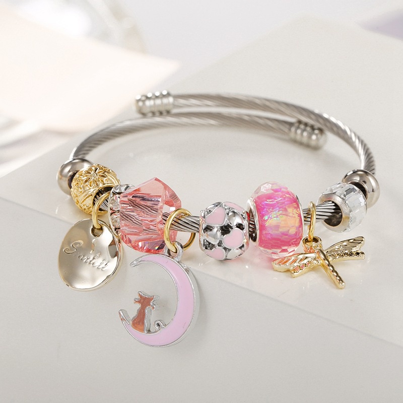 Vòng Đeo Tay Bằng Thép Titan Không Gỉ Màu Hồng Thời Trang Dành Cho Nữ